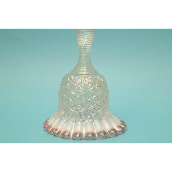 Vintage Fenton Opalescent Glass Daisy Button Pink Dust Rose Crest Iridized Bell - Picture 3 of 7